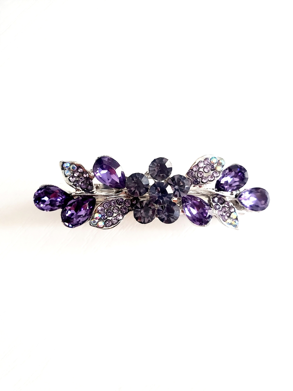 Purple Crystal Floral Barrette Hair Clip